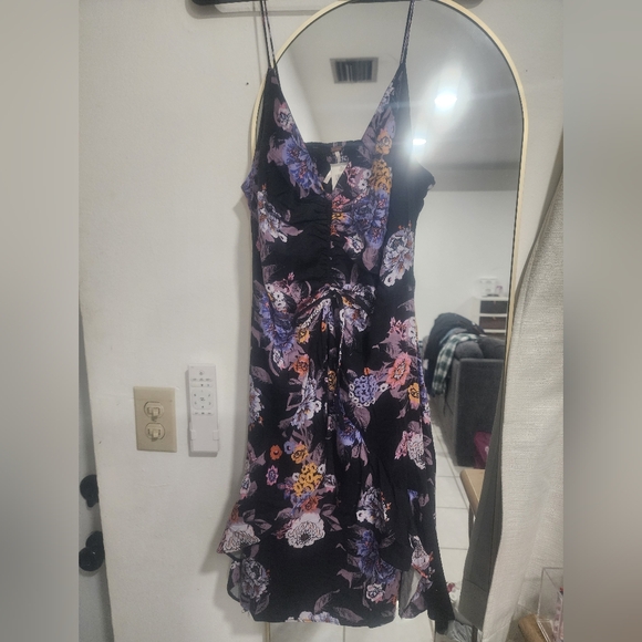 Free People Dresses & Skirts - Free People Black Floral Mini Wrap Dress NWT